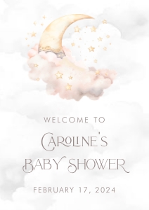 Over the Moon Baby Shower Welcome Sign- Pink- A2: Over the Moon Baby Shower Essentials Bundle- Pink