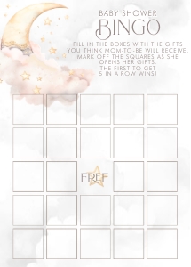 Over the Moon Pink Baby Shower- Bingo Card: Over the Moon Baby Shower Games- Pink