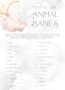 Over the Moon Pink Baby Shower- Match the Baby Animals Game: Over the Moon Baby Shower Games- Pink