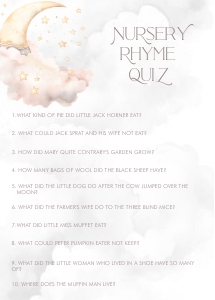 Over the Moon Pink Baby Shower- Nursery Rhyme Quiz: Over the Moon Baby Shower Games- Pink