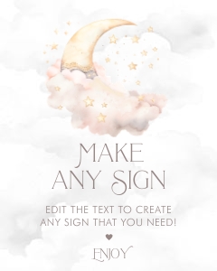 Over the Moon Custom Sign- Pink- 8 x 10: Over the Moon Baby Shower Essentials Bundle- Pink
