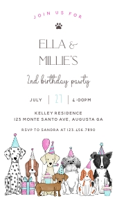 Let's Pawty Smart Phone Invitation- Pink- 1080 x 1920: Let's Pawty Smart Phone Invitation- Pink