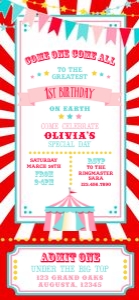 Red & Pink Circus SmartPhone Invitation- 1125 x 2436- Red Burst: Red & Pink Circus SmartPhone Invitation- Red Burst