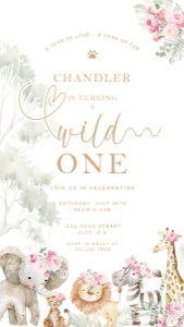 Wild One Smart Phone Invitation- Pink- 1080 x 1920: Wild One Smart Phone Invitations- Pink