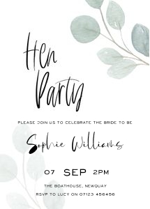 EV1 - Hen Party Invite 5x7 design preview