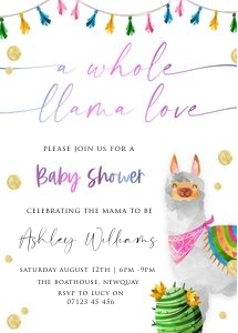 LM1 - Llama Love Baby Shower Invite 5x7 design preview