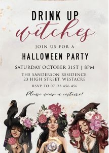 H1 - Drink Up Witches Halloween Invitation 5x7 design preview