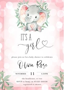 PE1 - Its A Girl Invite 5x7 design preview