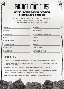 NX1 - Bridal Mad Libs - Wedding Vows Instructions - 5x7: NX1 - 40 Bachelorette Games
