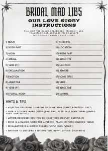 NX1 - Bridal Mad Libs - Our Love Story Instructions - 5x7: NX1 - 40 Bachelorette Games