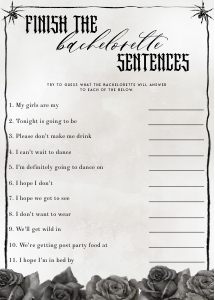 NX1 - Finish The Bachelorette Sentences - 5x7: NX1 - 40 Bachelorette Games