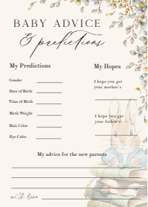 ANC - Baby Advice & Predictions - 5x7: ANC - 35 Floral Rabbit Games