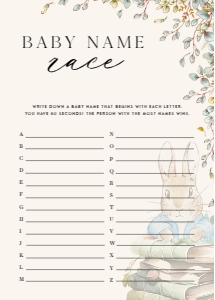 ANC - Baby Name Race - 5x7: ANC - 35 Floral Rabbit Games