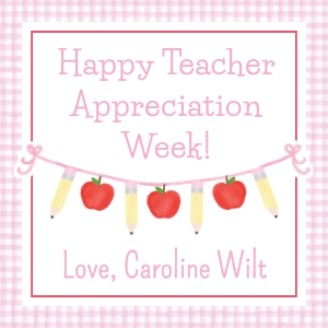Teacher Appreciation - Gift Tag - DBD Apple Pencil Banner, Pink design preview