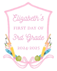 School Sign - Crest, Pink Bow: School Sign - Crest, Pink Bow