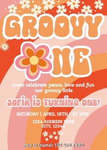 Groovy One Birthday Invitation design preview