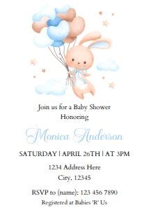 Bunny and Balloons Baby Shower Invitation: Bunny and Balloons Baby Shower Invitation