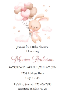 Bunny and Balloons Baby Shower Invitation design preview
