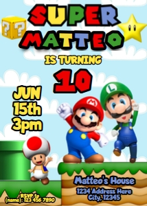 Super Mario Birthday Invitation design preview