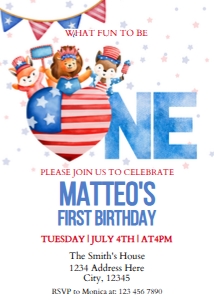4th of July First Birthday Invitation design preview