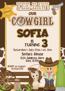Cowgirl Birthday Invitation design preview