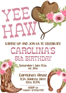 Cowgirl Birthday Invitation design preview