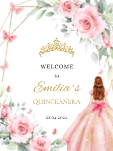 Quinceañera Welcome Sign - QWS-02-col-44 (18x24 in): Quinceanera welcome sign - QWS-02-col-44