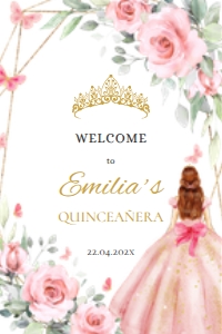 Quinceañera Welcome Sign - QWS-02-col-44 (24x36 in): Quinceanera welcome sign - QWS-02-col-44