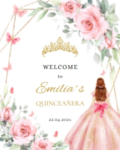 Quinceañera Welcome Sign - QWS-02-col-44 (16x20 in): Quinceanera welcome sign - QWS-02-col-44