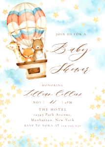 Editable Air Balloon Animal Baby Shower Invitation Pastel Soft 2: Editable Air Balloon Animal Baby Shower Invitation Pastel Soft 2