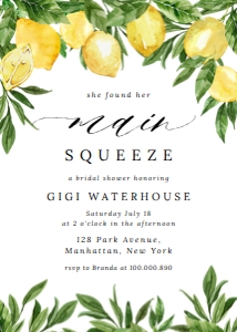 Editable She Found Her Main Squeeze Bridal Shower Invitation, Lemon Citrus Watercolor Invite, Summer design preview