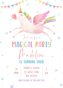 Editable Unicorn Birthday Invitation Magical Party Invite Pink First Birthday: Editable Unicorn Birthday Invitation Magical Party Invite Pink First Birthday