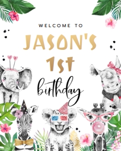 Editable Safari Animal Birthday Party Welcome Sign design preview