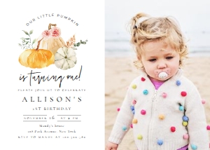 Editable Pumpkin birthday invitation with photo design preview