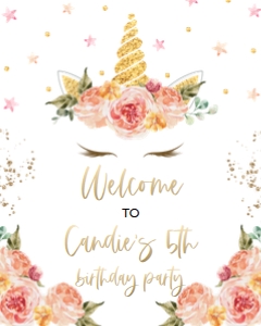 Editable Magical Floral Unicorn Welcome Sign design preview