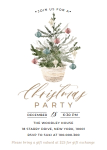 Watercolor Christmas party Christmas tree invitation design preview
