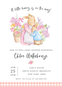 Peter Rabbit Baby Shower invitation design preview