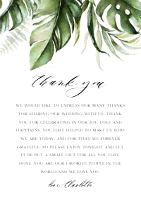 Editable Tropical Elegant Thank You Card design preview