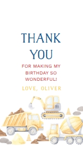 Editable Construction Trucks Thank you tag design preview