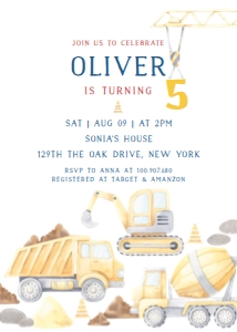editable construction trucks birthday invitation design preview