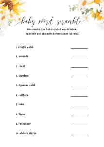 sunflower daisy baby shower game baby word scramble design preview