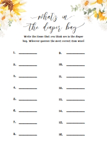 sunflower daisy baby shower game what's in your diaper bag design preview