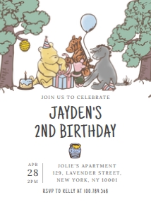 winnie the pooh birthday invitation blue design preview