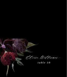 Editable black xray flower seating card place card design preview