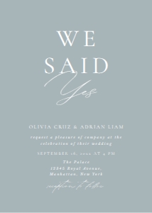 Minimalist we said yes wedding invitation design preview