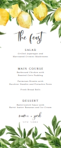 lemon Wedding Menu Card 420 design preview