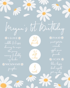 Editable Daisy Birthday Milestone Sign First Birthday Infographic Birthday Decor Blue 403 design preview