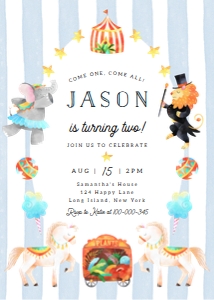 Editable circus birthday party invitation BLUE 2: Editable circus birthday party invitation BLUE 2