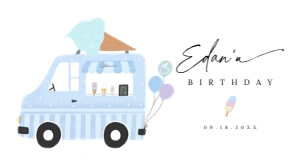 Ice cream truck Gable Box Favor Label Blue design preview