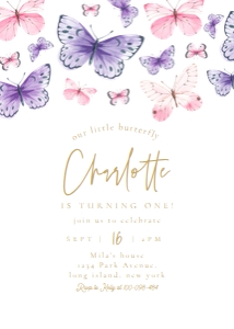 Butterfly birthday invitation Pink Purple 2 597 design preview